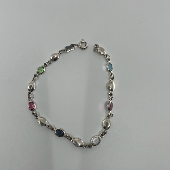 Vintage Italian Sterling Silver And Multicolor Stone Link Bracelet 7 1/4" - Picture 6 of 10